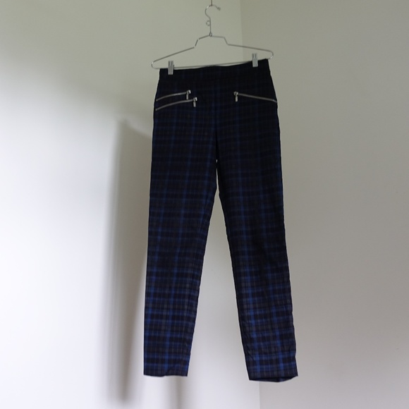 Joseph Ribkoff Blue Black Plaid Pants Stretchy Size 6 - Picture 4 of 6